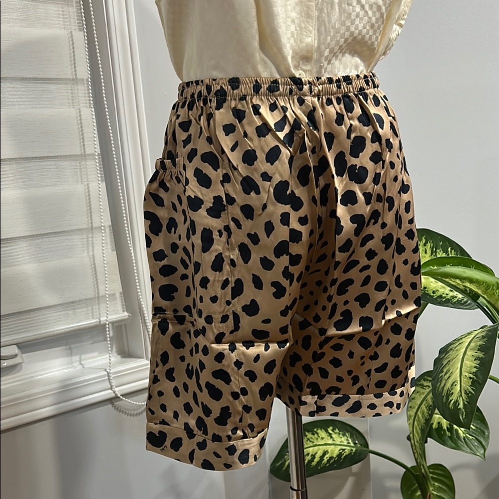 100% SILK SATIN Leopard Print Women's Shorts